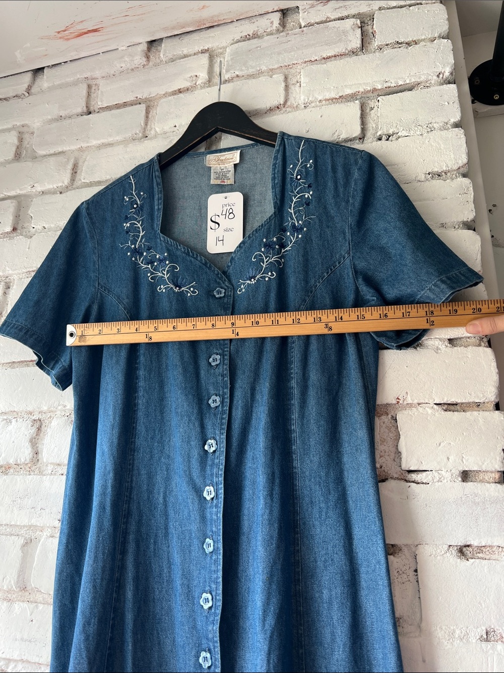 Vintage Denim Button Front Dress CHAMBRAY embroidered tshirt - Picture 8 of 8